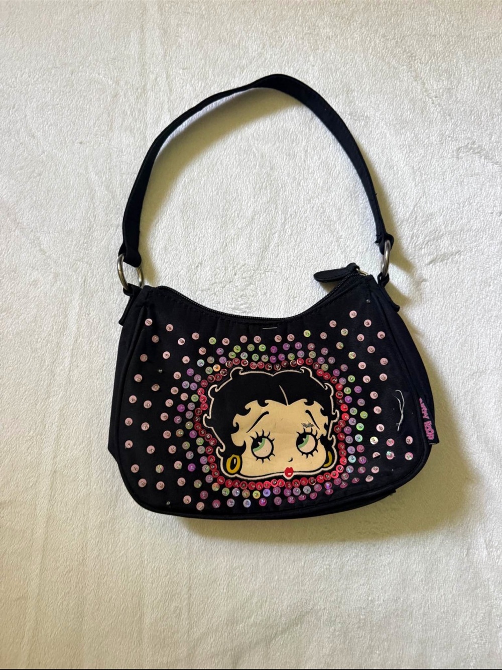 Vintage Betty Boop Black Shoulder Bag with Pink and Multicolor Studs